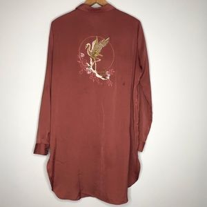 Wishlist Silky Long Embroidered Stork Button-Down $5.95 Shipping!
